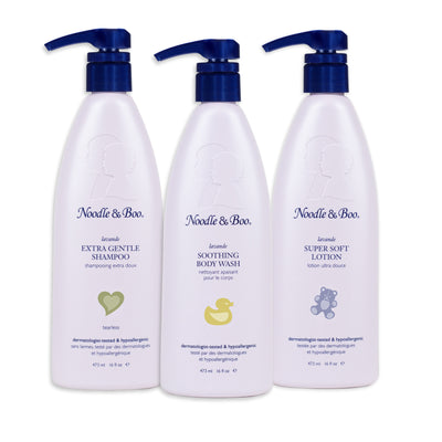 Lavender Baby Skin Care Bundle, Extra Gentle Shampoo, Soothing Body Wash, and Super Soft Lotion.